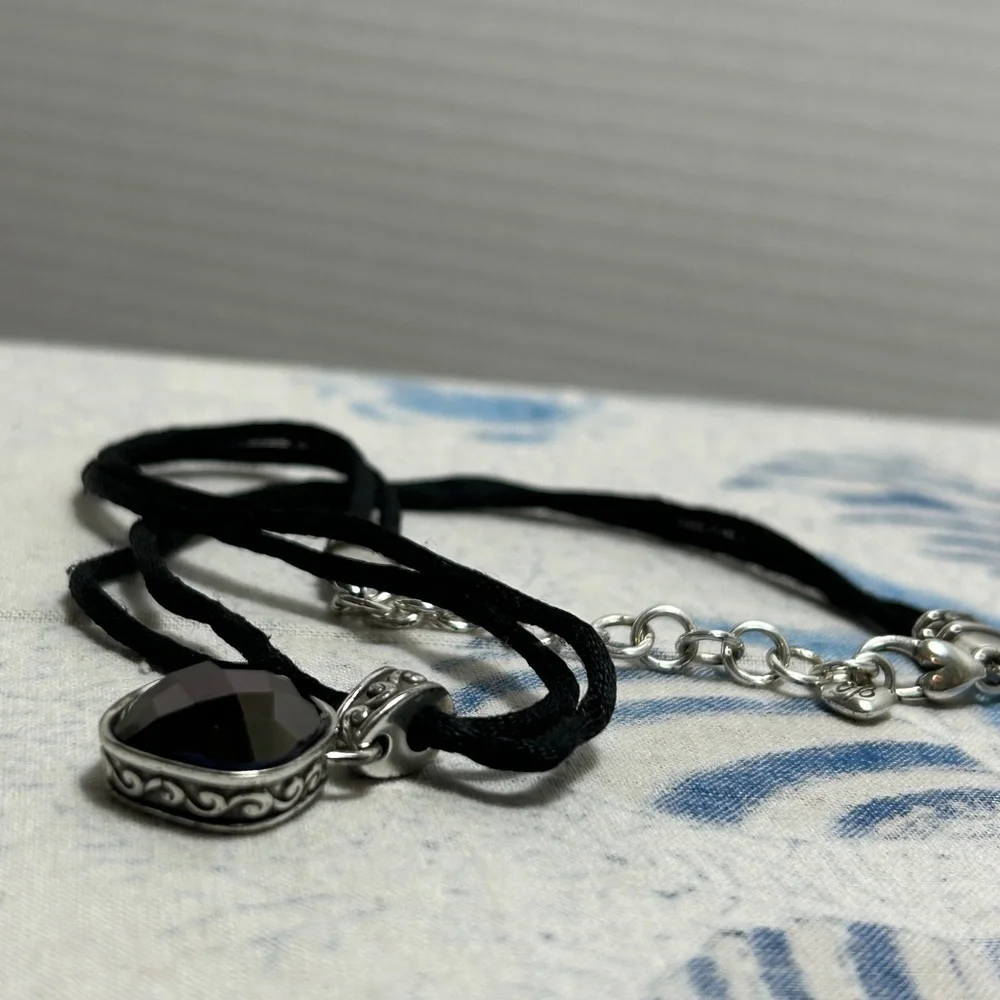 Brighton Venus Rising Necklace Dark Purple Crystal Black Cord Silver Plated 18